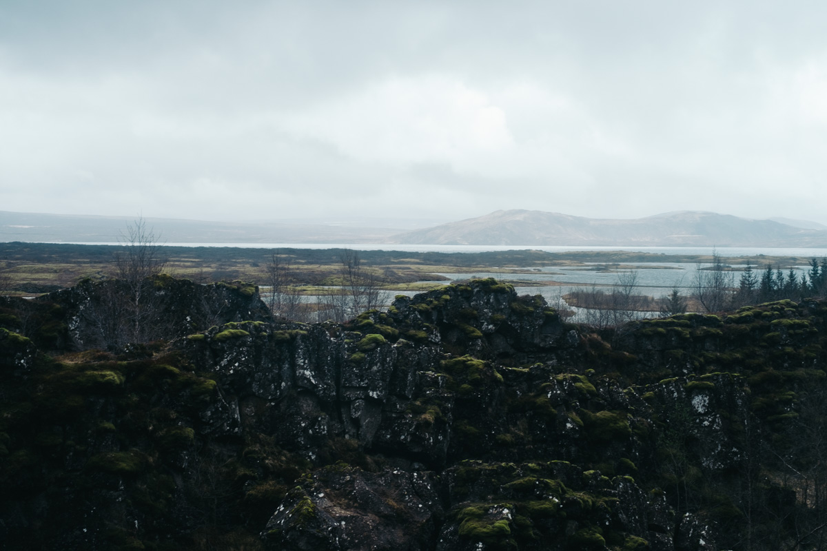 Panoramic view of distant hills from Þingvellir.