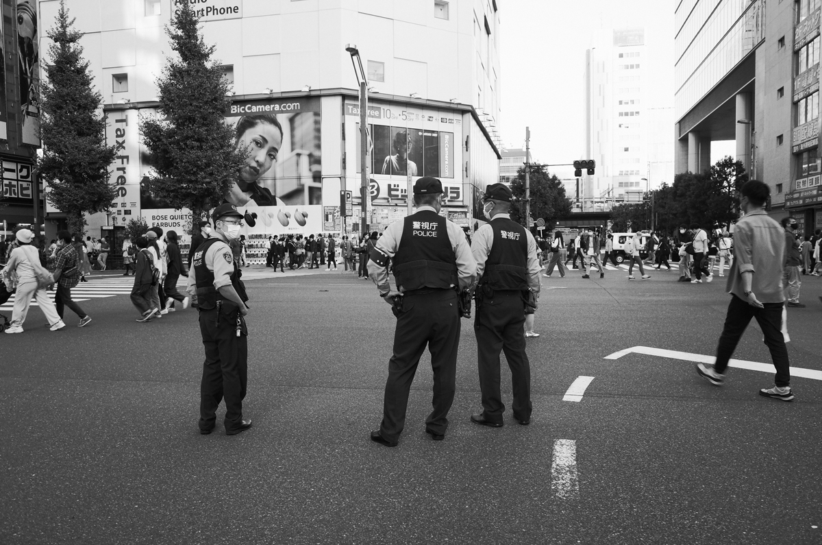 Three police officers in Akihabara.